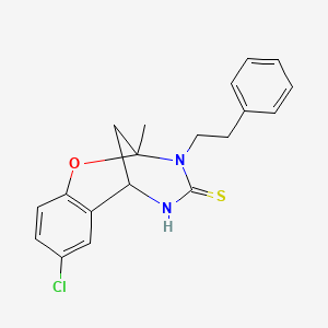 molecular formula C19H19ClN2OS B2852851 8-chloro-2-methyl-3-phenethyl-5,6-dihydro-2H-2,6-methanobenzo[g][1,3,5]oxadiazocine-4(3H)-thione CAS No. 1019149-17-7