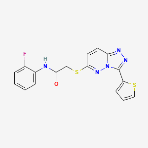 molecular formula C17H12FN5OS2 B2852874 N-(2-fluorophenyl)-2-{[3-(thiophen-2-yl)-[1,2,4]triazolo[4,3-b]pyridazin-6-yl]sulfanyl}acetamide CAS No. 868966-48-7