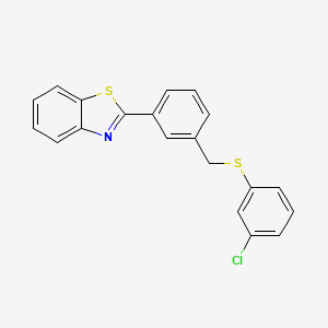 molecular formula C20H14ClNS2 B2852877 2-(3-{[(3-Chlorophenyl)sulfanyl]methyl}phenyl)-1,3-benzothiazole CAS No. 400087-87-8