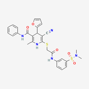 molecular formula C28H27N5O5S2 B2852884 5-cyano-6-[2-[3-(dimethylsulfamoyl)anilino]-2-oxoethyl]sulfanyl-4-(furan-2-yl)-2-methyl-N-phenyl-1,4-dihydropyridine-3-carboxamide CAS No. 380461-50-7