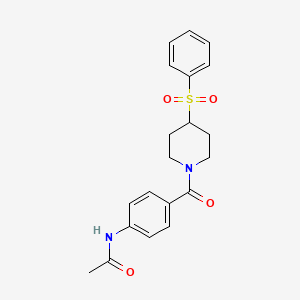 molecular formula C20H22N2O4S B2852896 N-(4-(4-(phenylsulfonyl)piperidine-1-carbonyl)phenyl)acetamide CAS No. 1448063-34-0