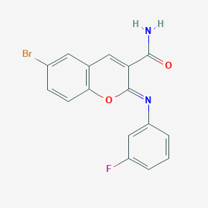 (2Z)-6-bromo-2-[(3-fluorophenyl)imino]-2H-chromene-3-carboxamide