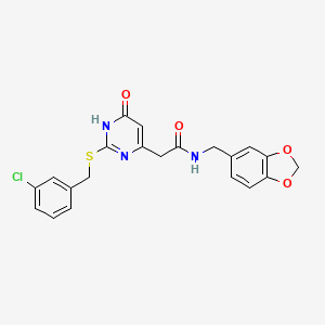 molecular formula C21H18ClN3O4S B2852905 N-(benzo[d][1,3]dioxol-5-ylmethyl)-2-(2-((3-chlorobenzyl)thio)-6-oxo-1,6-dihydropyrimidin-4-yl)acetamide CAS No. 1105238-20-7