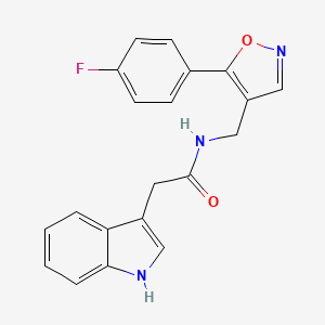 molecular formula C20H16FN3O2 B2852912 N-{[5-(4-fluorophenyl)-4-isoxazolyl]methyl}-2-(1H-indol-3-yl)acetamide CAS No. 1775329-42-4