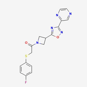 molecular formula C17H14FN5O2S B2852915 2-((4-Fluorophenyl)thio)-1-(3-(3-(pyrazin-2-yl)-1,2,4-oxadiazol-5-yl)azetidin-1-yl)ethanone CAS No. 1327632-53-0
