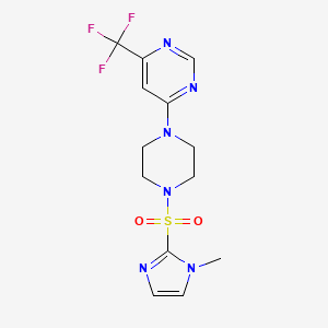 molecular formula C13H15F3N6O2S B2852975 4-{4-[(1-methyl-1H-imidazol-2-yl)sulfonyl]piperazin-1-yl}-6-(trifluoromethyl)pyrimidine CAS No. 2097937-07-8