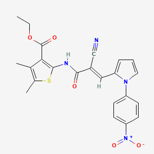 molecular formula C23H20N4O5S B2852980 (E)-ethyl 2-(2-cyano-3-(1-(4-nitrophenyl)-1H-pyrrol-2-yl)acrylamido)-4,5-dimethylthiophene-3-carboxylate CAS No. 496021-72-8