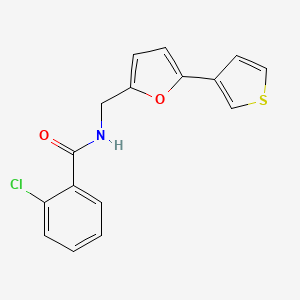 molecular formula C16H12ClNO2S B2852987 2-chloro-N-((5-(thiophen-3-yl)furan-2-yl)methyl)benzamide CAS No. 2034594-79-9