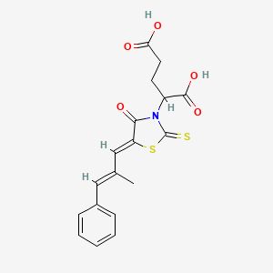 molecular formula C18H17NO5S2 B2853015 2-((Z)-5-((E)-2-methyl-3-phenylallylidene)-4-oxo-2-thioxothiazolidin-3-yl)pentanedioic acid CAS No. 747399-13-9