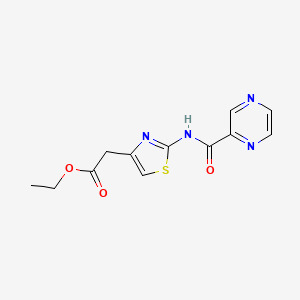molecular formula C12H12N4O3S B2853031 Ethyl 2-(2-(pyrazine-2-carboxamido)thiazol-4-yl)acetate CAS No. 495382-37-1