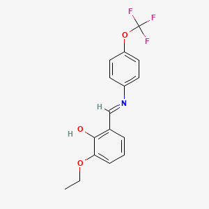 molecular formula C16H14F3NO3 B2853050 2-ethoxy-6-((E)-{[4-(trifluoromethoxy)phenyl]imino}methyl)phenol CAS No. 390789-30-7