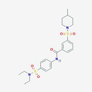 molecular formula C23H31N3O5S2 B285307 N-{4-[(diethylamino)sulfonyl]phenyl}-3-[(4-methyl-1-piperidinyl)sulfonyl]benzamide 