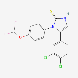 molecular formula C16H10Cl2F2N2OS B2853079 5-(3,4-dichlorophenyl)-1-(4-(difluoromethoxy)phenyl)-1H-imidazole-2(3H)-thione CAS No. 1105191-33-0