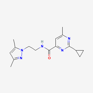 molecular formula C16H21N5O B2853097 2-cyclopropyl-N-[2-(3,5-dimethyl-1H-pyrazol-1-yl)ethyl]-6-methylpyrimidine-4-carboxamide CAS No. 2415518-54-4