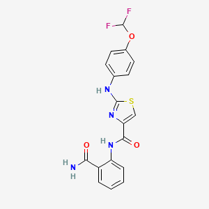 molecular formula C18H14F2N4O3S B2853172 N-(2-carbamoylphenyl)-2-((4-(difluoromethoxy)phenyl)amino)thiazole-4-carboxamide CAS No. 1203273-60-2