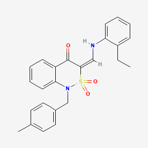 molecular formula C25H24N2O3S B2853176 (3E)-3-{[(2-ethylphenyl)amino]methylene}-1-(4-methylbenzyl)-1H-2,1-benzothiazin-4(3H)-one 2,2-dioxide CAS No. 893311-89-2