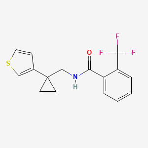 molecular formula C16H14F3NOS B2853179 N-{[1-(thiophen-3-yl)cyclopropyl]methyl}-2-(trifluoromethyl)benzamide CAS No. 2415492-06-5