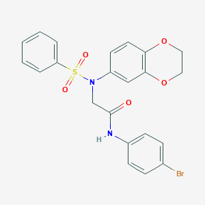 molecular formula C22H19BrN2O5S B285321 N-(4-bromophenyl)-2-[2,3-dihydro-1,4-benzodioxin-6-yl(phenylsulfonyl)amino]acetamide 