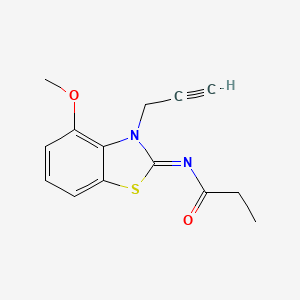 molecular formula C14H14N2O2S B2853212 N-[(2Z)-4-methoxy-3-(prop-2-yn-1-yl)-2,3-dihydro-1,3-benzothiazol-2-ylidene]propanamide CAS No. 868674-35-5