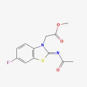 molecular formula C12H11FN2O3S B2853223 methyl 2-[(2Z)-2-(acetylimino)-6-fluoro-2,3-dihydro-1,3-benzothiazol-3-yl]acetate CAS No. 865197-95-1