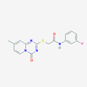 molecular formula C16H13FN4O2S B2853225 N-(3-fluorophenyl)-2-({8-methyl-4-oxo-4H-pyrido[1,2-a][1,3,5]triazin-2-yl}sulfanyl)acetamide CAS No. 896329-54-7