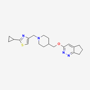 molecular formula C20H26N4OS B2853244 4-({5H,6H,7H-cyclopenta[c]pyridazin-3-yloxy}methyl)-1-[(2-cyclopropyl-1,3-thiazol-4-yl)methyl]piperidine CAS No. 2309727-32-8