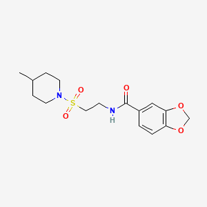 molecular formula C16H22N2O5S B2853287 N-{2-[(4-methylpiperidin-1-yl)sulfonyl]ethyl}-2H-1,3-benzodioxole-5-carboxamide CAS No. 899740-09-1