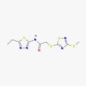 molecular formula C9H11N5OS4 B285331 N-(5-ethyl-1,3,4-thiadiazol-2-yl)-2-{[3-(methylsulfanyl)-1,2,4-thiadiazol-5-yl]sulfanyl}acetamide 