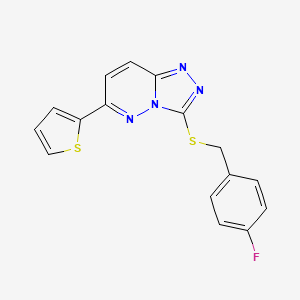 molecular formula C16H11FN4S2 B2853313 3-((4-Fluorobenzyl)thio)-6-(thiophen-2-yl)-[1,2,4]triazolo[4,3-b]pyridazine CAS No. 894048-34-1