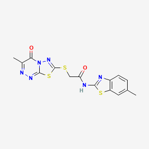 molecular formula C15H12N6O2S3 B2853319 N-(6-methyl-1,3-benzothiazol-2-yl)-2-({3-methyl-4-oxo-4H-[1,3,4]thiadiazolo[2,3-c][1,2,4]triazin-7-yl}sulfanyl)acetamide CAS No. 869074-56-6