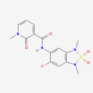 molecular formula C15H15FN4O4S B2853326 N-(6-fluoro-1,3-dimethyl-2,2-dioxido-1,3-dihydrobenzo[c][1,2,5]thiadiazol-5-yl)-1-methyl-2-oxo-1,2-dihydropyridine-3-carboxamide CAS No. 2034588-85-5