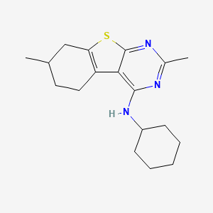 molecular formula C18H25N3S B2853331 N-cyclohexyl-5,11-dimethyl-8-thia-4,6-diazatricyclo[7.4.0.0^{2,7}]trideca-1(9),2(7),3,5-tetraen-3-amine CAS No. 503432-45-9