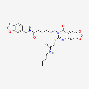 molecular formula C29H34N4O7S B2853474 N-[(2H-1,3-benzodioxol-5-yl)methyl]-6-(6-{[(butylcarbamoyl)methyl]sulfanyl}-8-oxo-2H,7H,8H-[1,3]dioxolo[4,5-g]quinazolin-7-yl)hexanamide CAS No. 896682-20-5