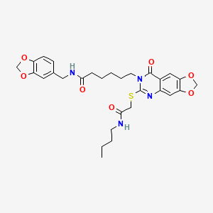 N-(1,3-benzodioxol-5-ylmethyl)-6-[6-[2-(butylamino)-2-oxoethyl]sulfanyl-8-oxo-[1,3]dioxolo[4,5-g]quinazolin-7-yl]hexanamide