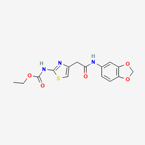 molecular formula C15H15N3O5S B2853487 Ethyl (4-(2-(benzo[d][1,3]dioxol-5-ylamino)-2-oxoethyl)thiazol-2-yl)carbamate CAS No. 946236-85-7