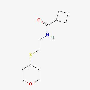molecular formula C12H21NO2S B2853499 N-[2-(oxan-4-ylsulfanyl)ethyl]cyclobutanecarboxamide CAS No. 2034423-71-5