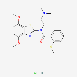 molecular formula C21H26ClN3O3S2 B2853504 N-(4,7-DIMETHOXY-1,3-BENZOTHIAZOL-2-YL)-N-[2-(DIMETHYLAMINO)ETHYL]-2-(METHYLSULFANYL)BENZAMIDE HYDROCHLORIDE CAS No. 1217046-89-3