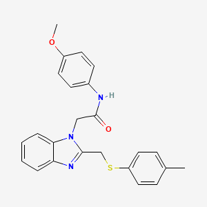 molecular formula C24H23N3O2S B2853511 N-(4-Methoxyphenyl)-2-(2-(((4-methylphenyl)sulfanyl)methyl)-1H-1,3-benzimidazol-1-yl)acetamide CAS No. 339100-11-7