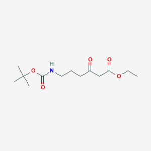molecular formula C13H23NO5 B2853517 3-Oxo-6-[(tert-butyloxycarbonyl)amino]hexanoic acid ethyl ester CAS No. 890019-17-7