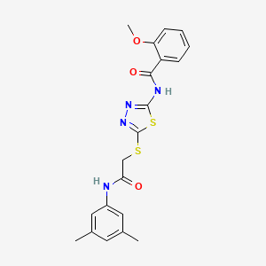 molecular formula C20H20N4O3S2 B2853529 N-(5-((2-((3,5-dimethylphenyl)amino)-2-oxoethyl)thio)-1,3,4-thiadiazol-2-yl)-2-methoxybenzamide CAS No. 392296-34-3