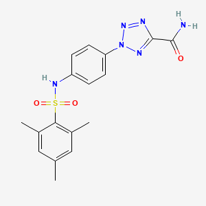 molecular formula C17H18N6O3S B2853542 2-(4-(2,4,6-trimethylphenylsulfonamido)phenyl)-2H-tetrazole-5-carboxamide CAS No. 1396767-40-0