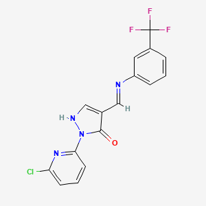 molecular formula C16H10ClF3N4O B2853546 2-(6-chloro-2-pyridinyl)-4-{[3-(trifluoromethyl)anilino]methylene}-2,4-dihydro-3H-pyrazol-3-one CAS No. 320419-29-2
