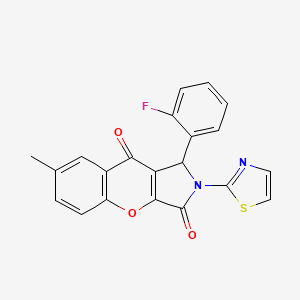 molecular formula C21H13FN2O3S B2853558 1-(2-Fluorophenyl)-7-methyl-2-(thiazol-2-yl)-1,2-dihydrochromeno[2,3-c]pyrrole-3,9-dione CAS No. 632317-64-7