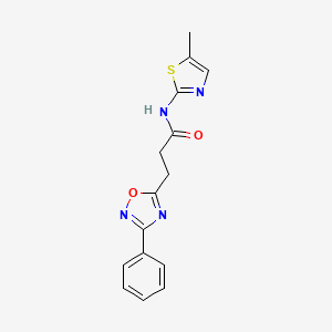 molecular formula C15H14N4O2S B2853567 N-(5-methyl-1,3-thiazol-2-yl)-3-(3-phenyl-1,2,4-oxadiazol-5-yl)propanamide CAS No. 921155-12-6