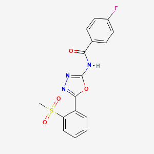 molecular formula C16H12FN3O4S B2853585 4-fluoro-N-[5-(2-methylsulfonylphenyl)-1,3,4-oxadiazol-2-yl]benzamide CAS No. 886920-92-9