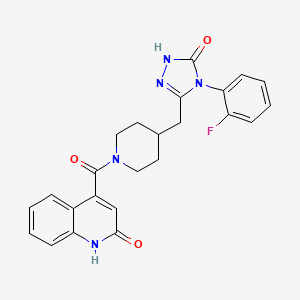 molecular formula C24H22FN5O3 B2853591 4-(2-fluorophenyl)-3-((1-(2-hydroxyquinoline-4-carbonyl)piperidin-4-yl)methyl)-1H-1,2,4-triazol-5(4H)-one CAS No. 2034434-89-2