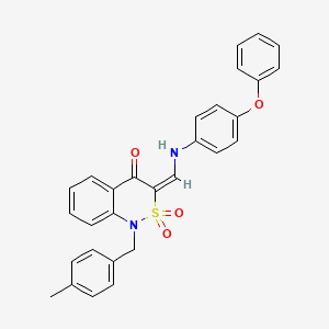 molecular formula C29H24N2O4S B2853593 (3E)-1-(4-methylbenzyl)-3-{[(4-phenoxyphenyl)amino]methylene}-1H-2,1-benzothiazin-4(3H)-one 2,2-dioxide CAS No. 893311-57-4