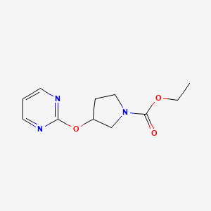 molecular formula C11H15N3O3 B2853595 Ethyl 3-(pyrimidin-2-yloxy)pyrrolidine-1-carboxylate CAS No. 2034325-94-3