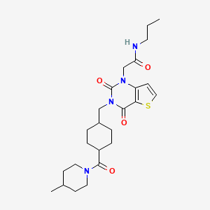 molecular formula C25H36N4O4S B2853596 2-(3-((4-(4-methylpiperidine-1-carbonyl)cyclohexyl)methyl)-2,4-dioxo-3,4-dihydrothieno[3,2-d]pyrimidin-1(2H)-yl)-N-propylacetamide CAS No. 941962-89-6