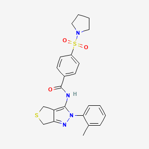 molecular formula C23H24N4O3S2 B2853598 N-[2-(2-methylphenyl)-4,6-dihydrothieno[3,4-c]pyrazol-3-yl]-4-pyrrolidin-1-ylsulfonylbenzamide CAS No. 396722-96-6